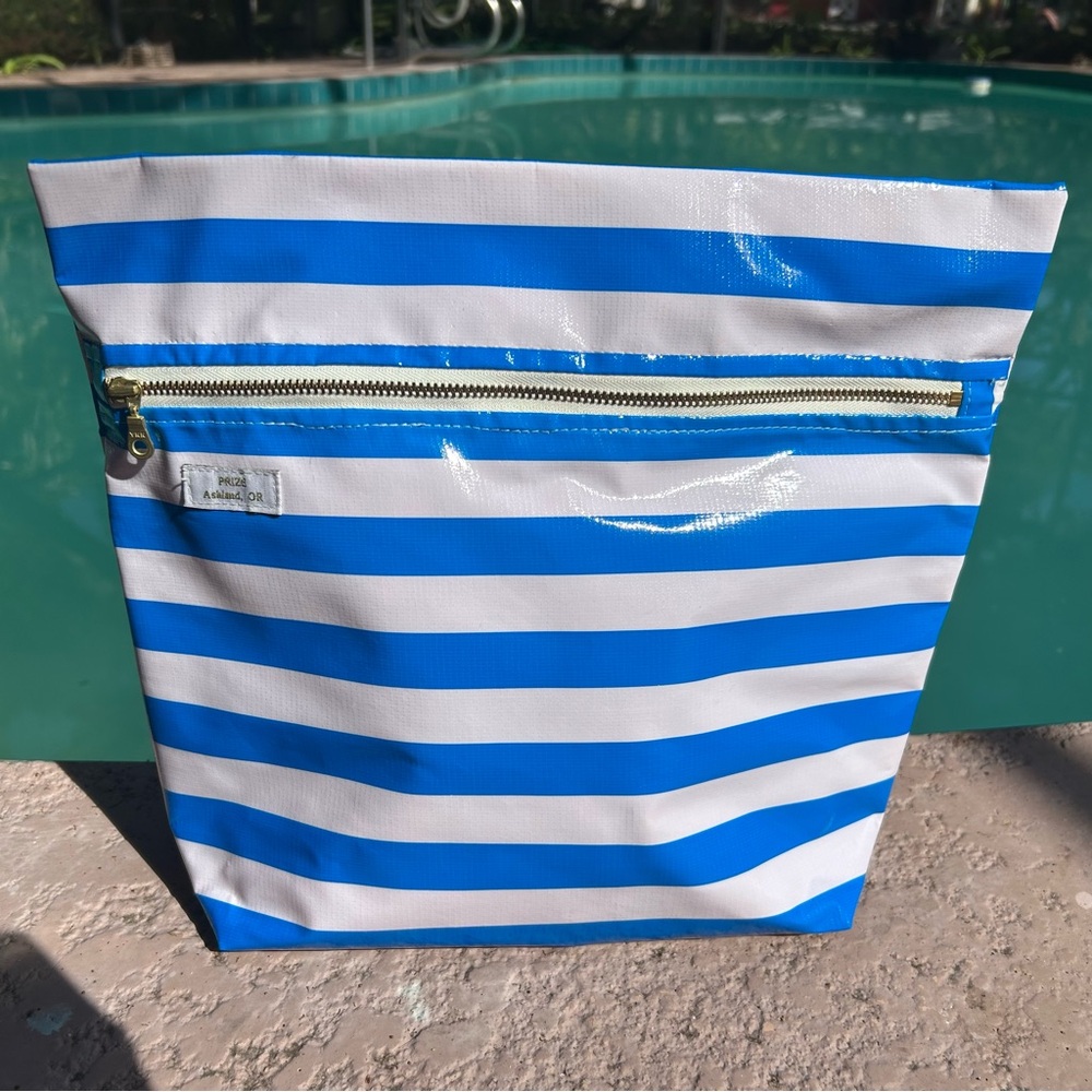 Blue and White Striped Beach Bag